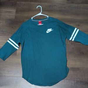 Nike Teal Long Sleeve Top with White Stripe Accents